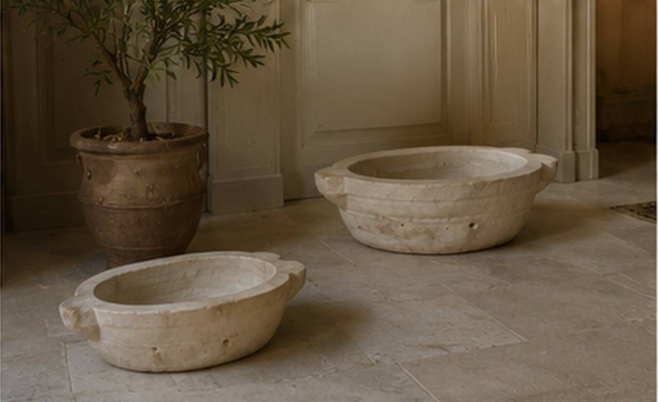 Antique Italian Hand-Carved Marble Basins, Early 20th Century