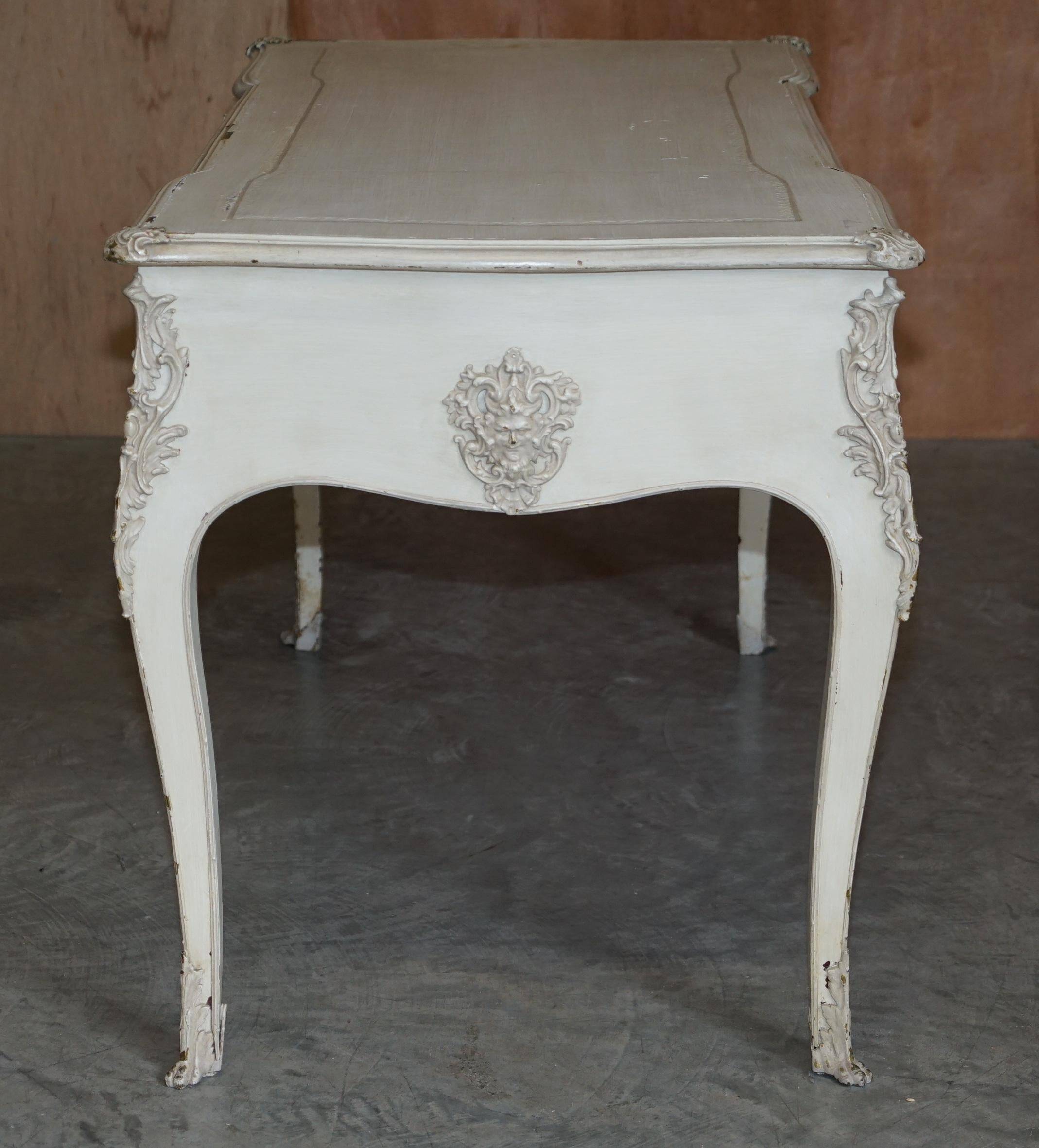 Antique Louis XV style flat desk painted with stool.