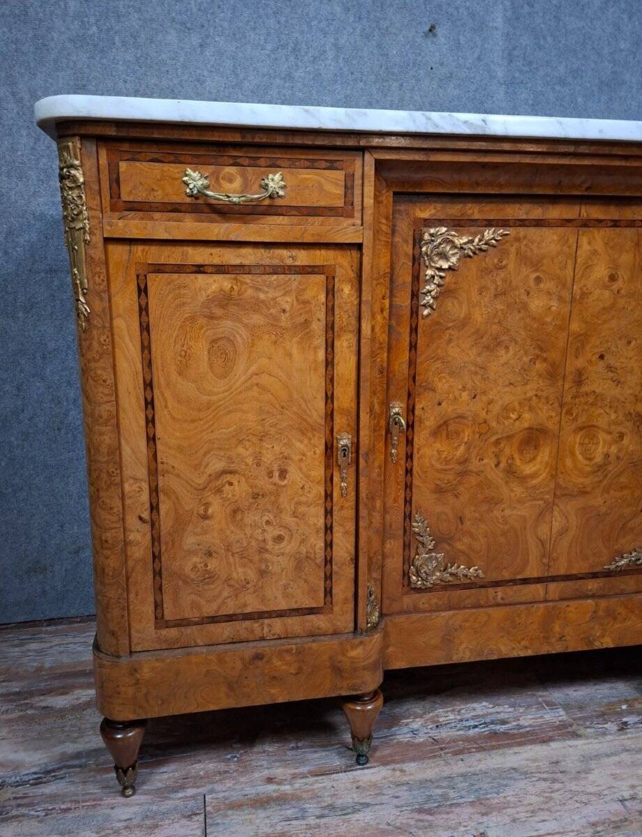 Sideboard in burl and marble – Transition Louis XV / Louis XVI