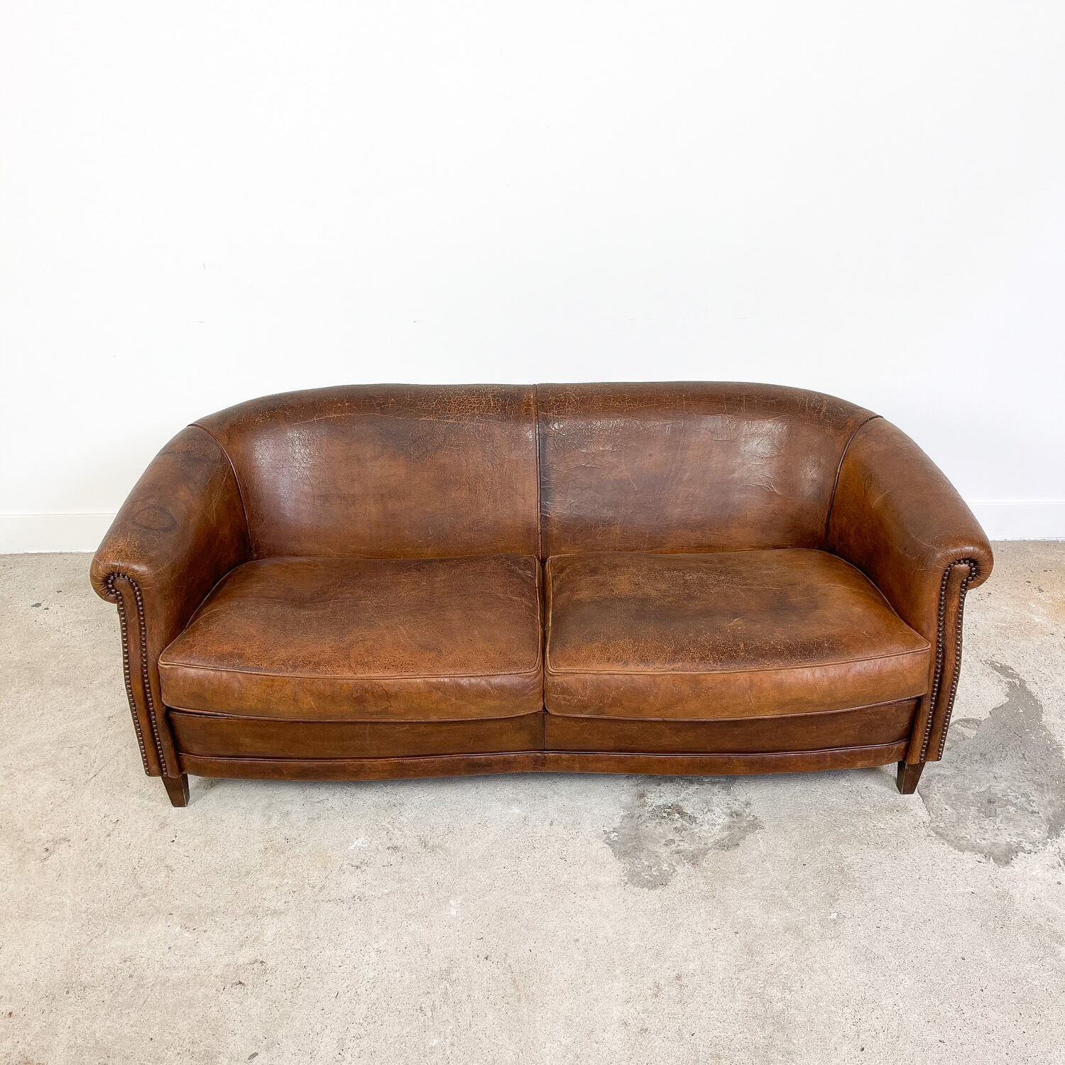 Vintage sheep leather three seater club sofa