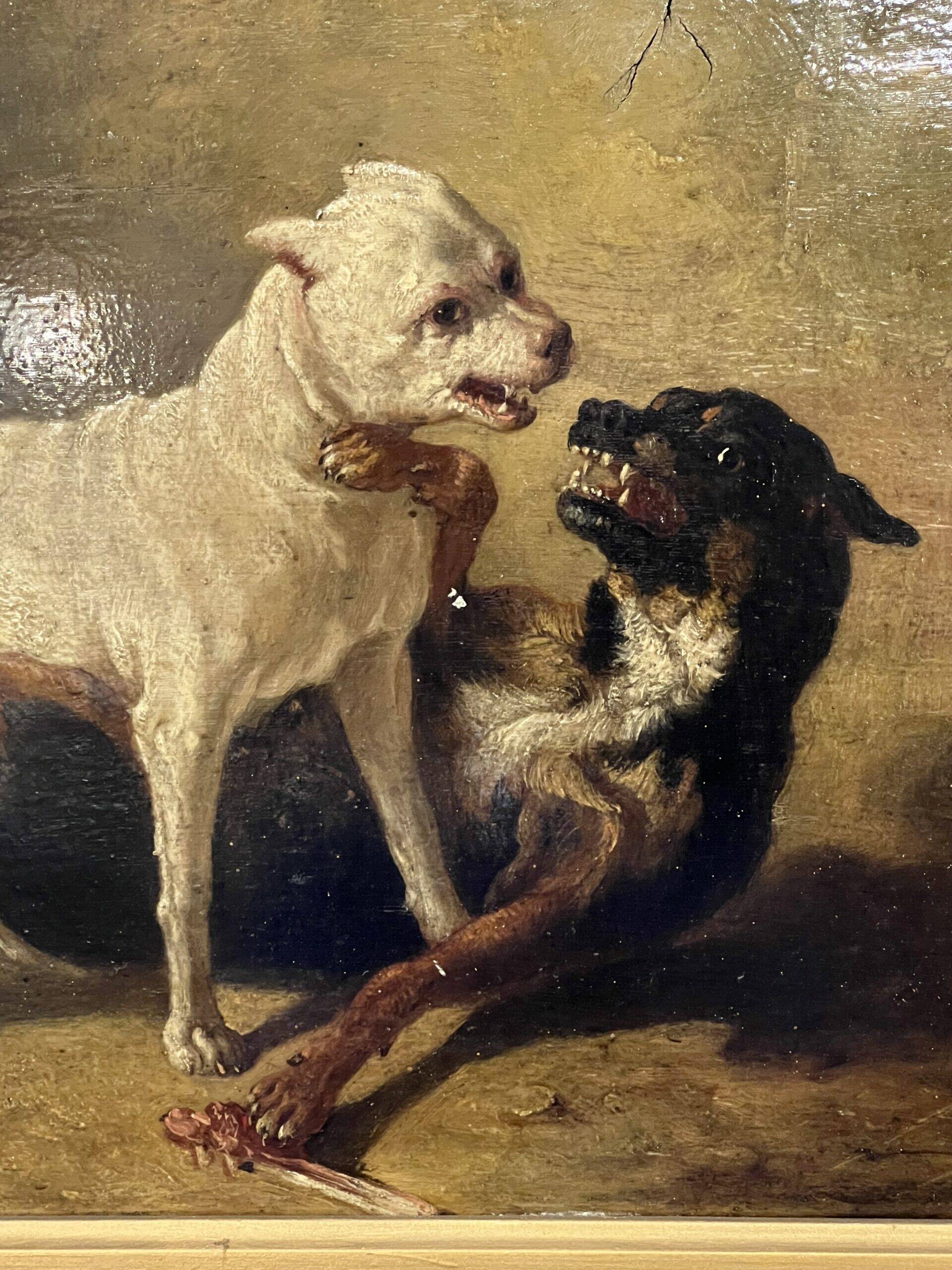 Jean Baptiste Louis Guy? Oil on panel, two bulldogs fighting