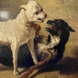 Jean Baptiste Louis Guy? Oil on panel, two bulldogs fighting