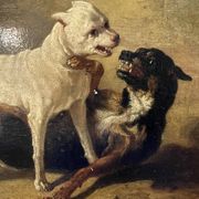 Jean Baptiste Louis Guy? Oil on panel, two bulldogs fighting