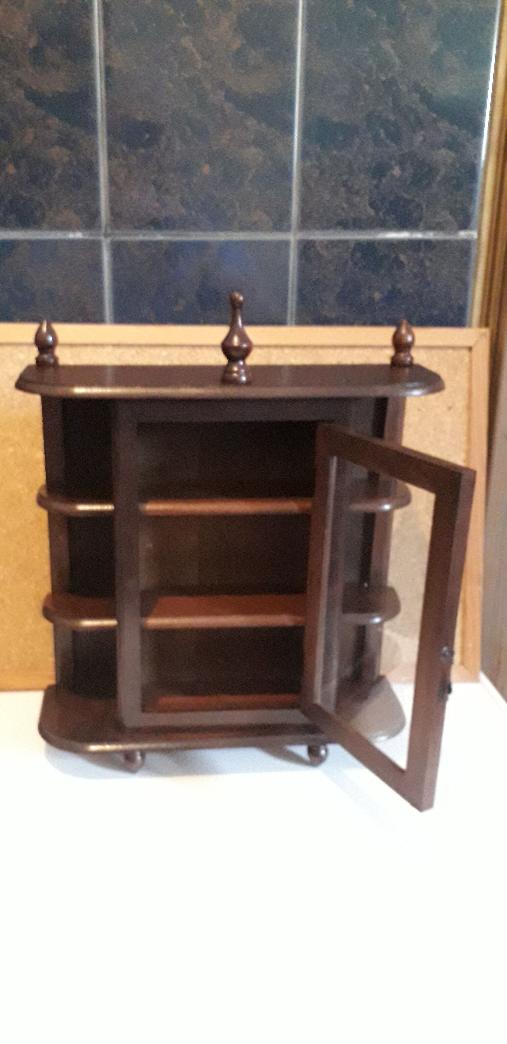 Vintage wooden showcase with 3 shelves, wenge color.