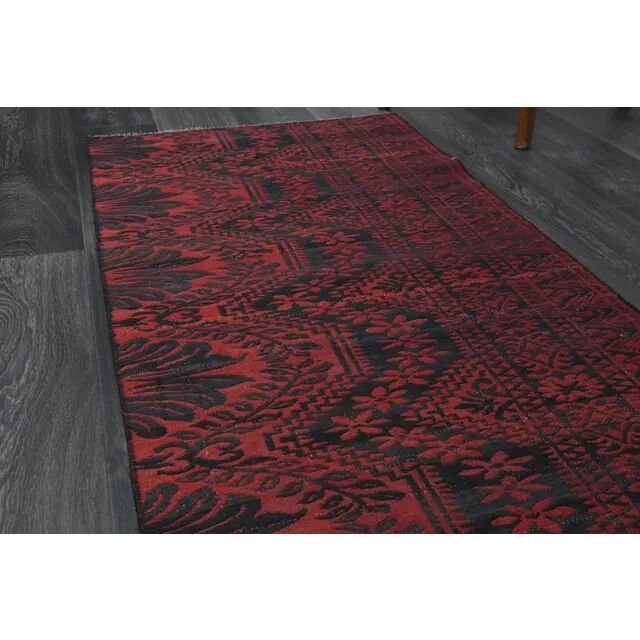 Vintage Turkish Oushak Handmade Wool Cotton Red Runner Rug 78x258