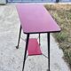 occasional table on wheels - red faux leather - vintage