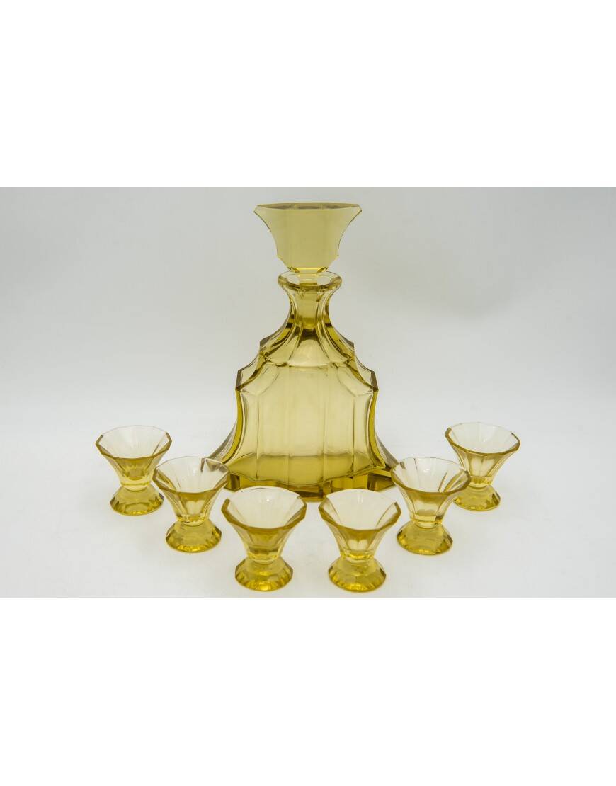 Service à liqueur carafe en cristal Art Déco, République tchèque, années 1930.