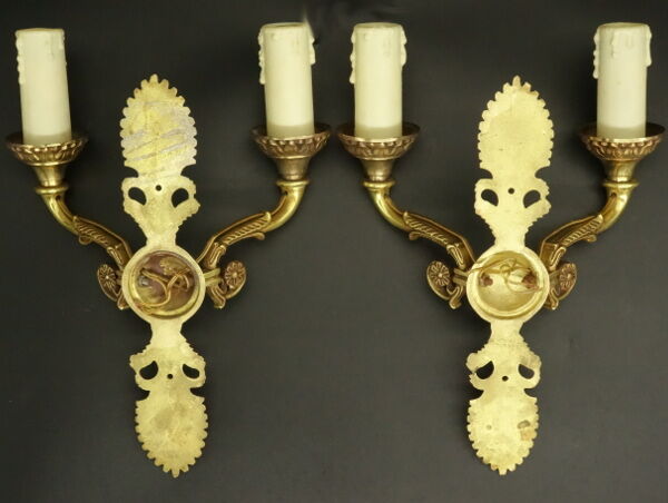 Pair of wall lamps, palmettes, empire style - Lucien Gau, Paris
