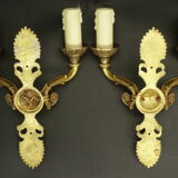 Paire d'appliques, palmettes, style empire Lucien Gau, Paris