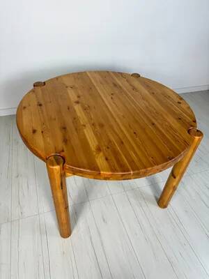 1980s Vintage Round Extendable Pine Dining Table