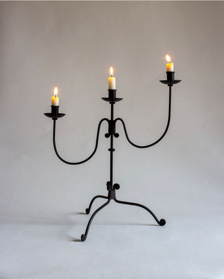 Wrought iron candlestick, handcrafted work, second half 20th century
