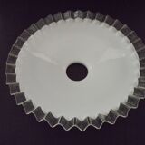 French frilled glass pendant shade, white opaline glass with a clear scalloped edge.