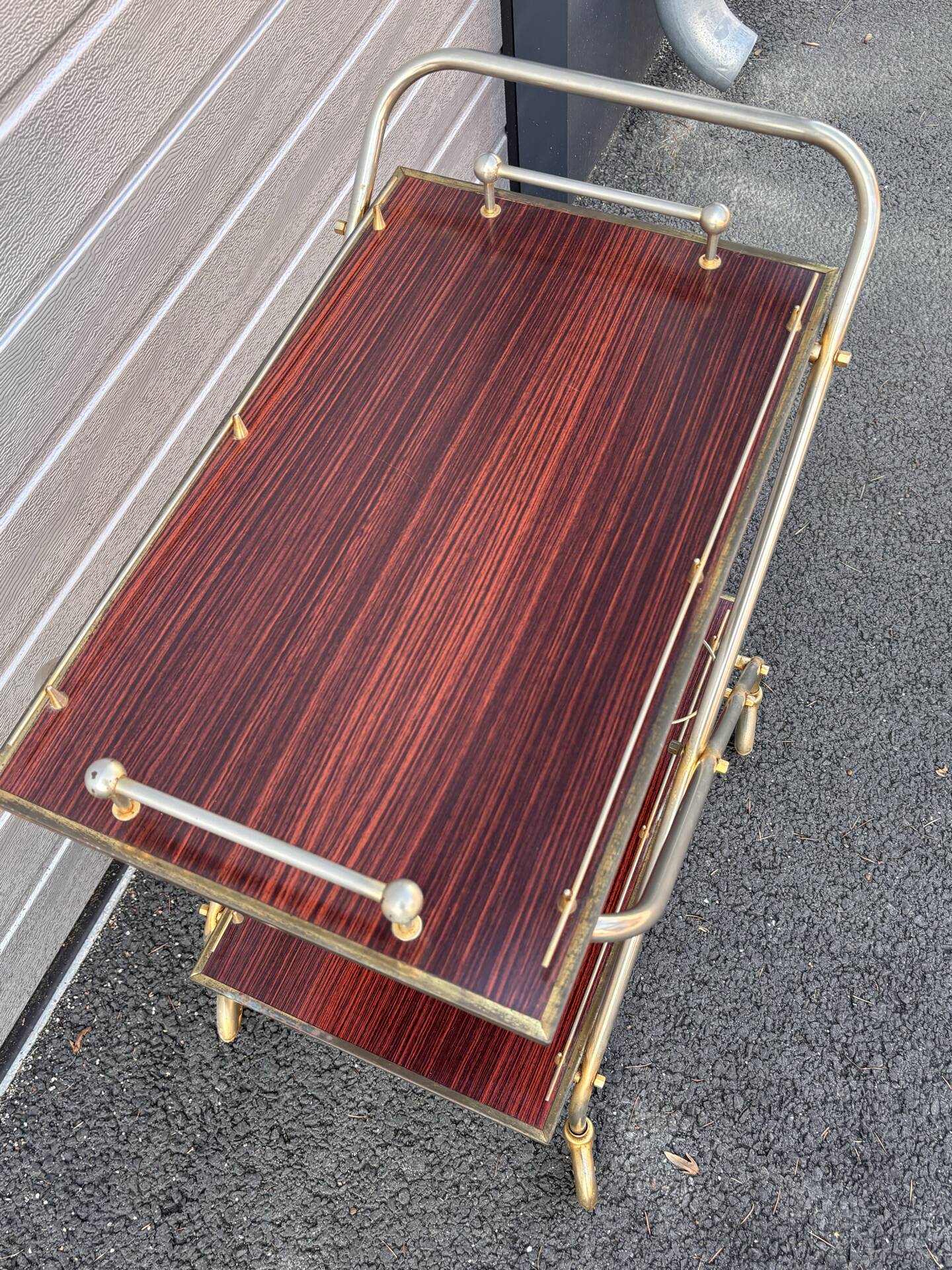 Vintage rolling dessert trolley in red Formica – 1950s/60s