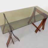 Vintage Marcello Gacita and Pierre Tiberi desk in smoked glass and plexiglass