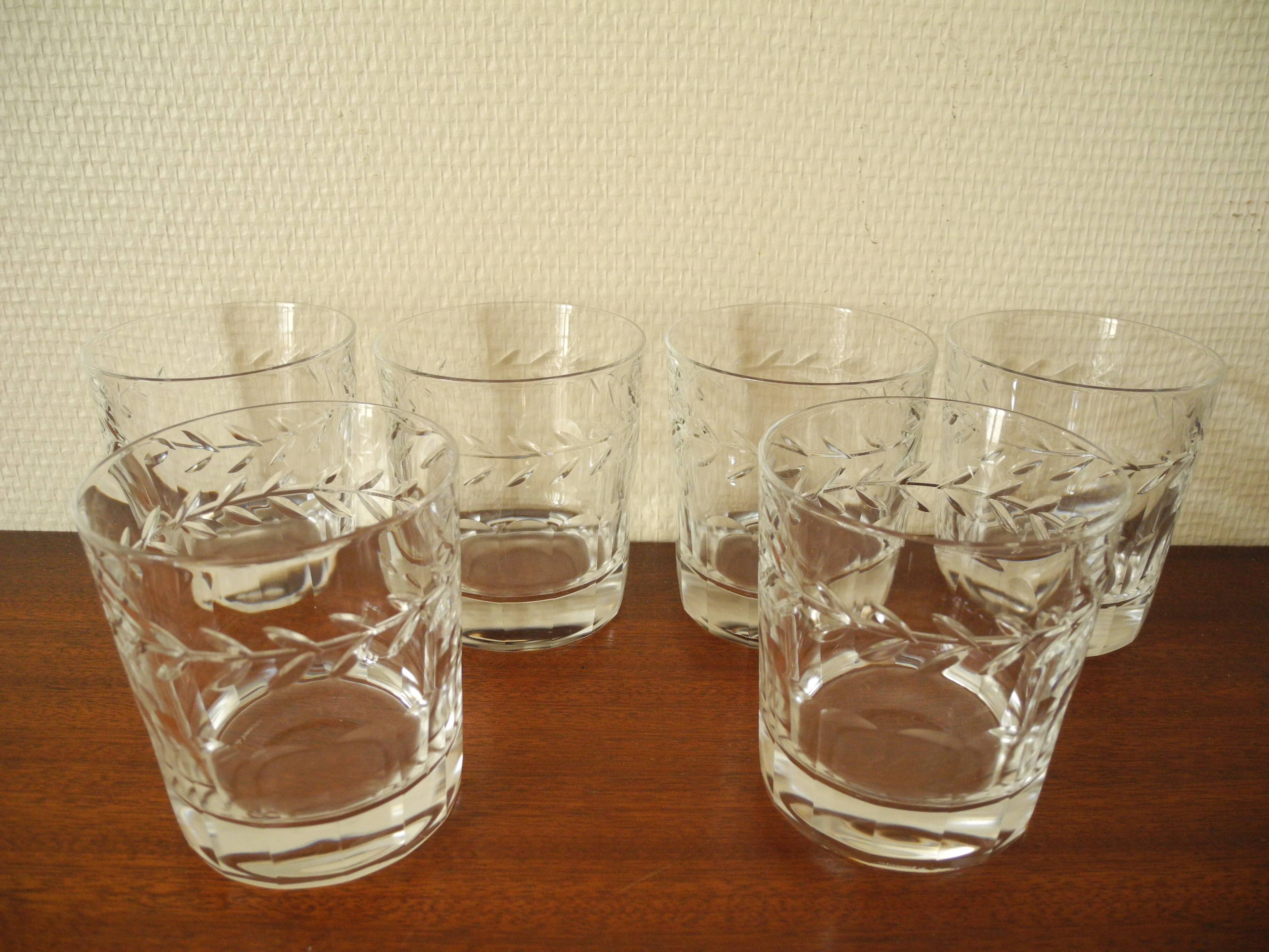 6 Lorraine crystal whiskey glasses vintage French crystal glasses service