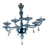 Blue murano glass venetian chandelier, 8 light arms