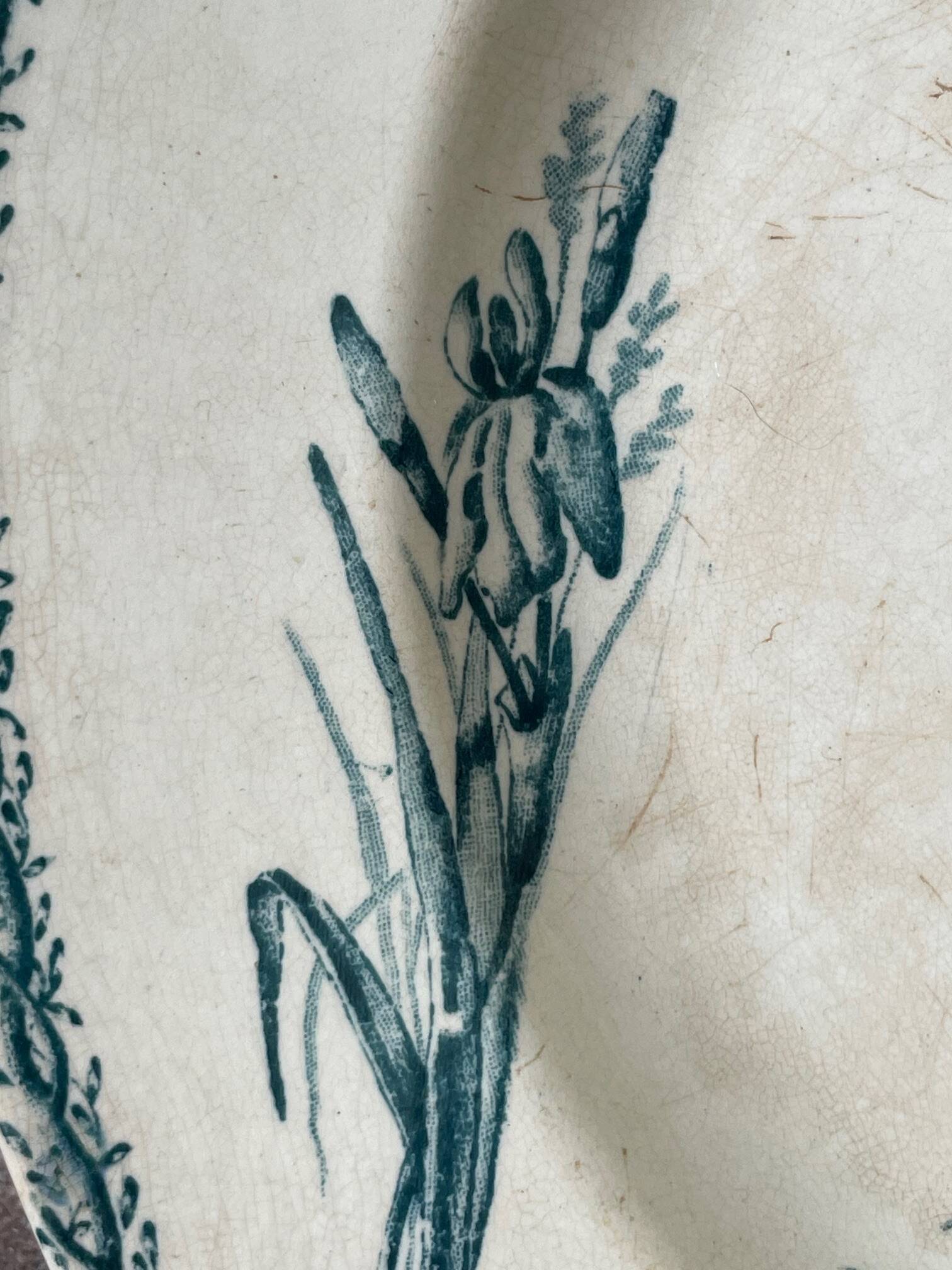 Large ironstone dish "with a basket of flowers" 132 bd magenta