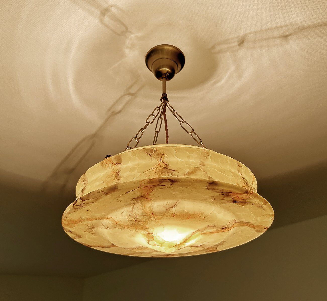 Art Deco pendant light in amber marble glass