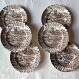 6 Ridgway "Hayride" brown and white dessert plates, Staffordshire Iron