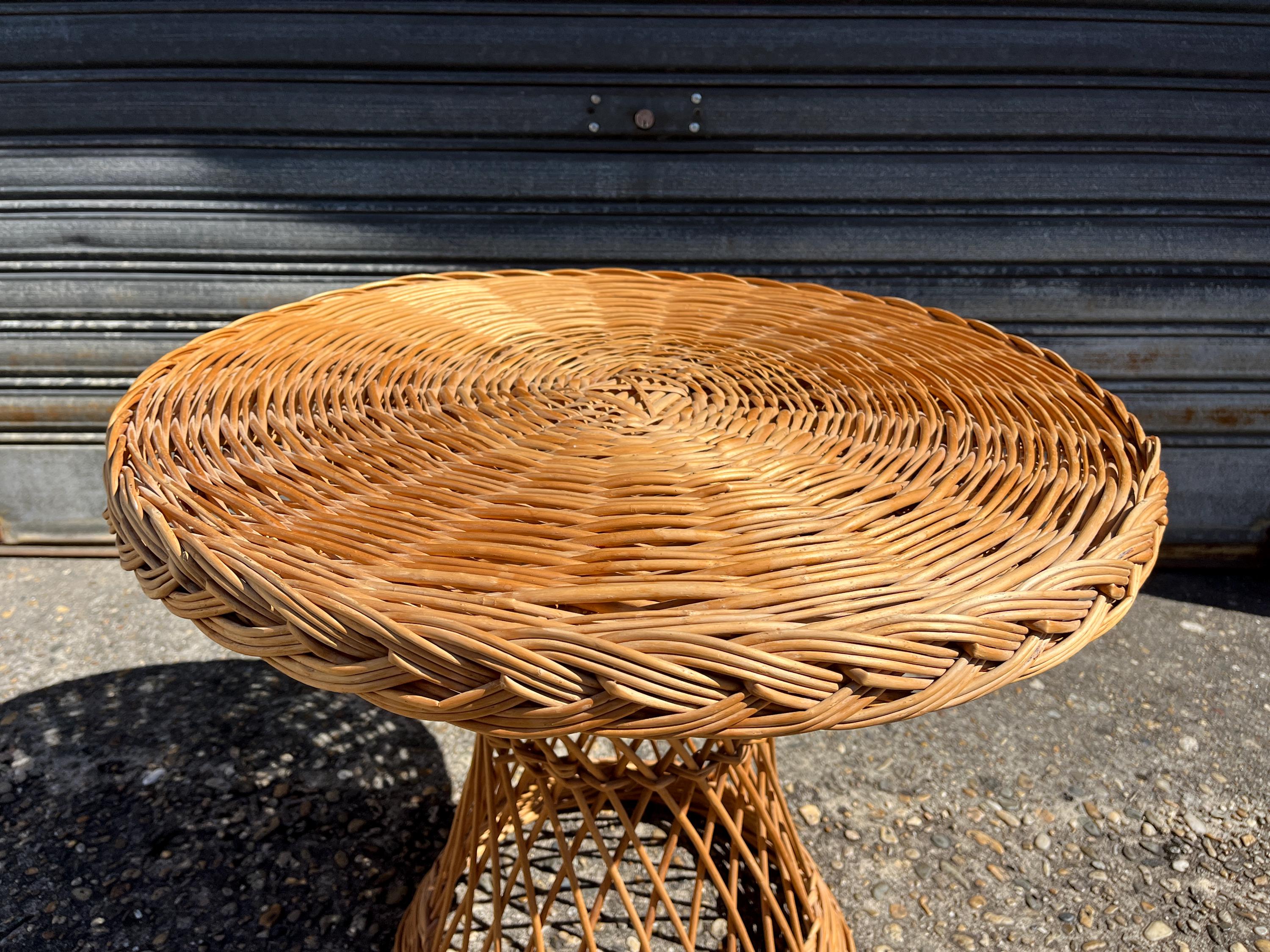 Vintage rattan and wicker side table