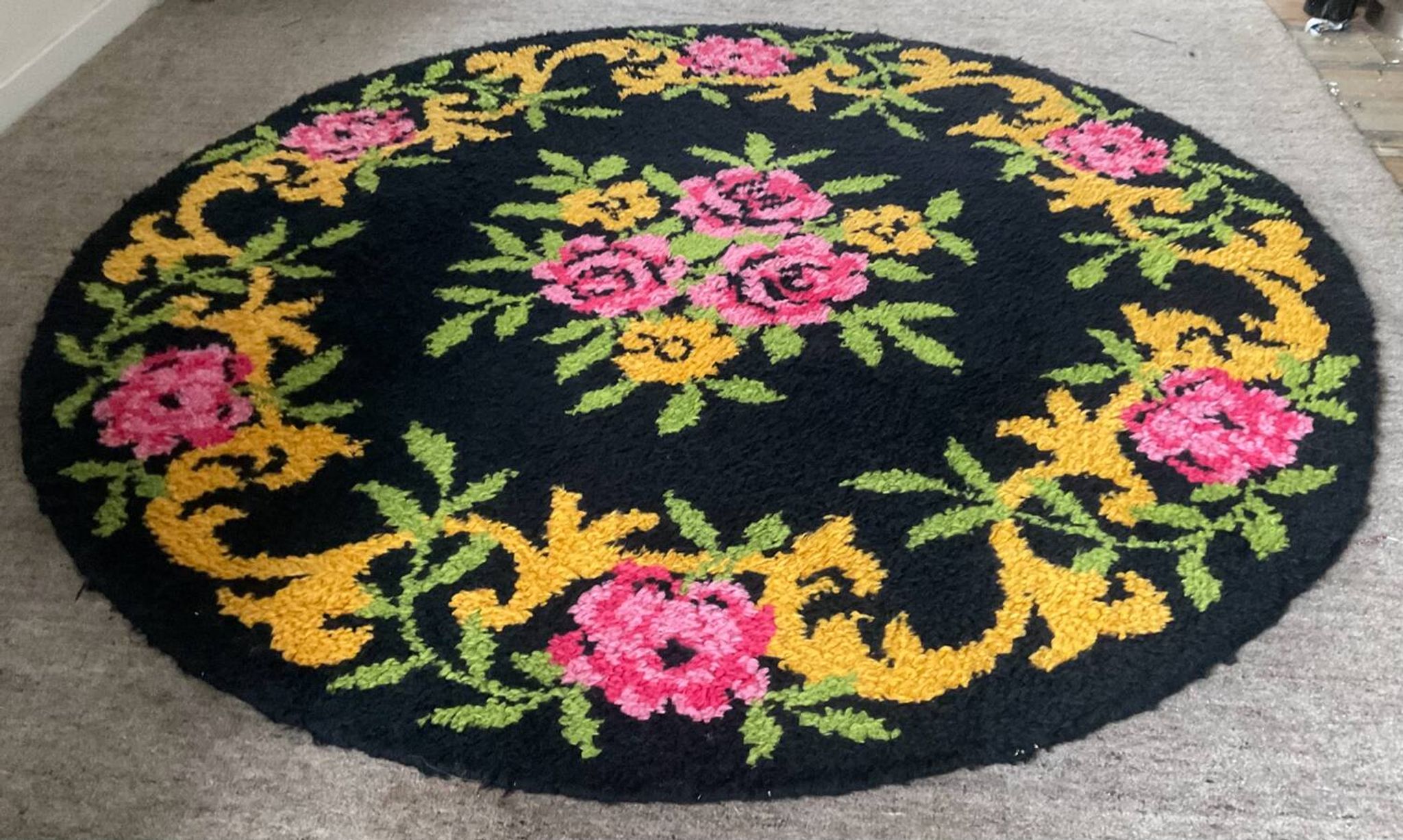 Tapis rond vintage en laine 150cm années 70