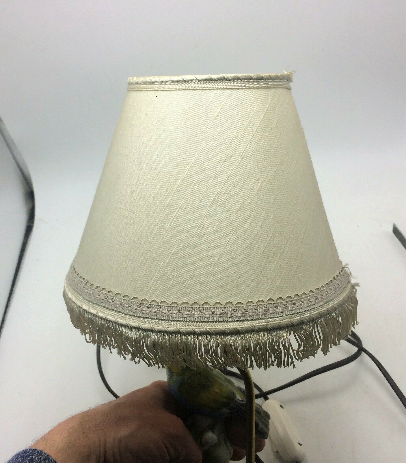 Bronze lamp and bird porcelain signed EC