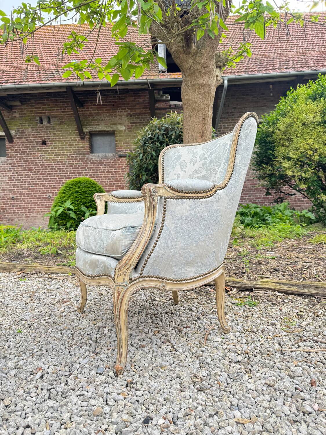 Large bergère in lacquered wood louis xv style xix eme century