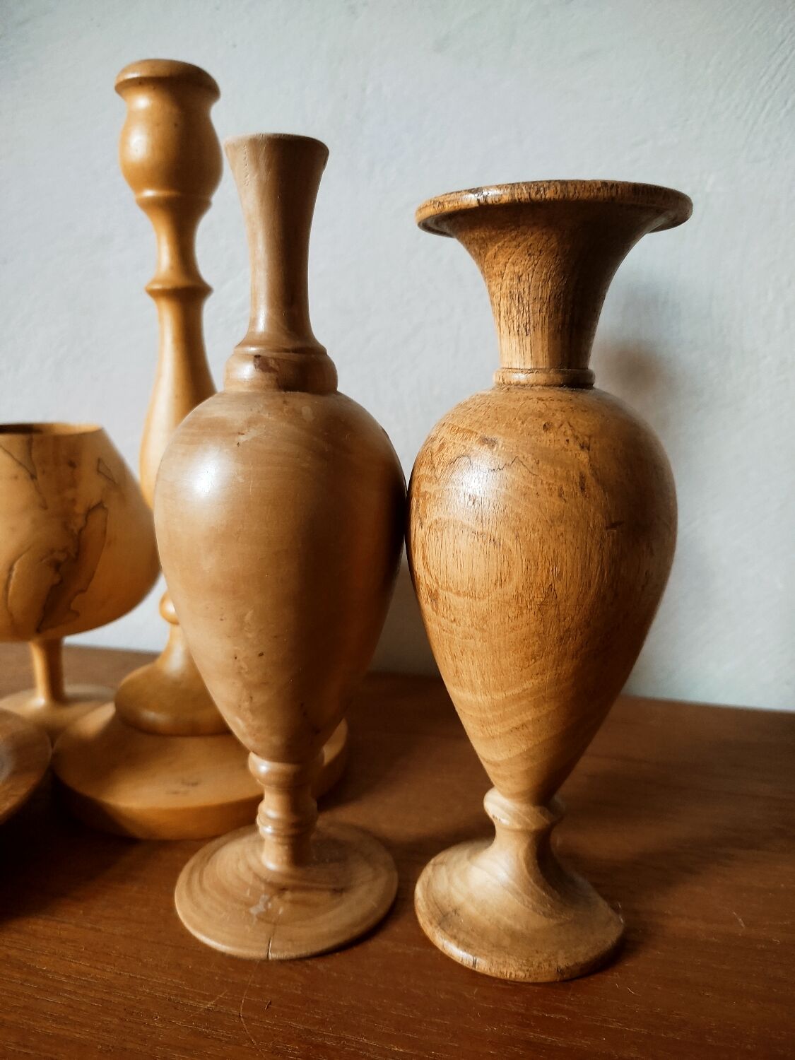 Composition of vases and cups in turned wood