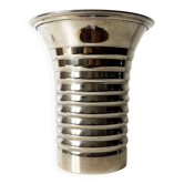 Vintage modernist striped polished aluminium vase