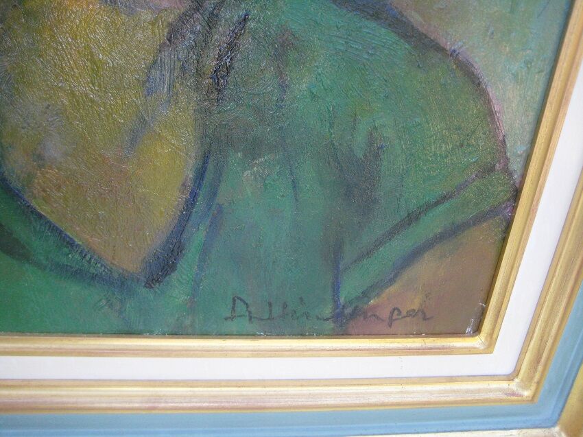 Jeune femme pensive huile sur panneau signée