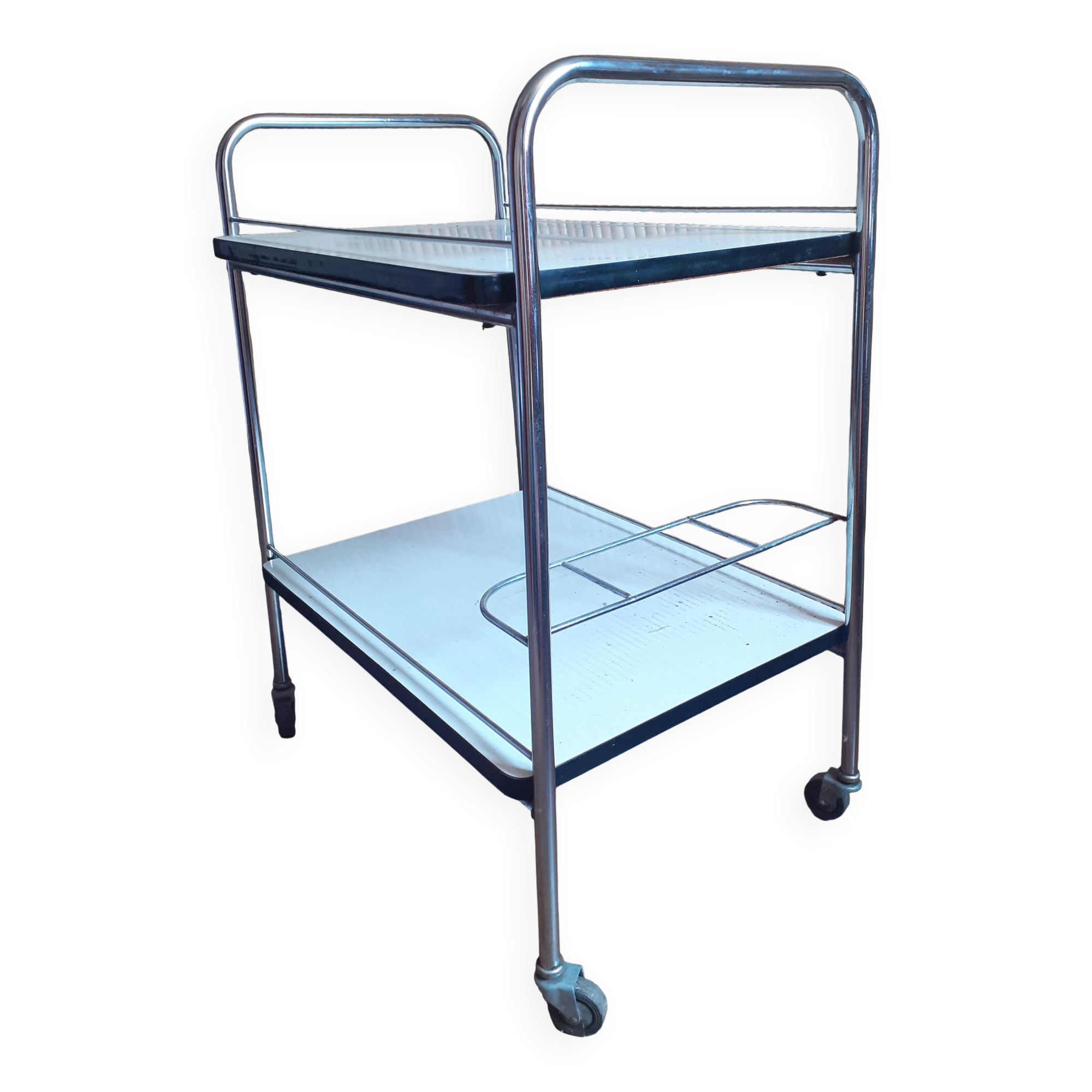 Vintage chrome metal serving trolley