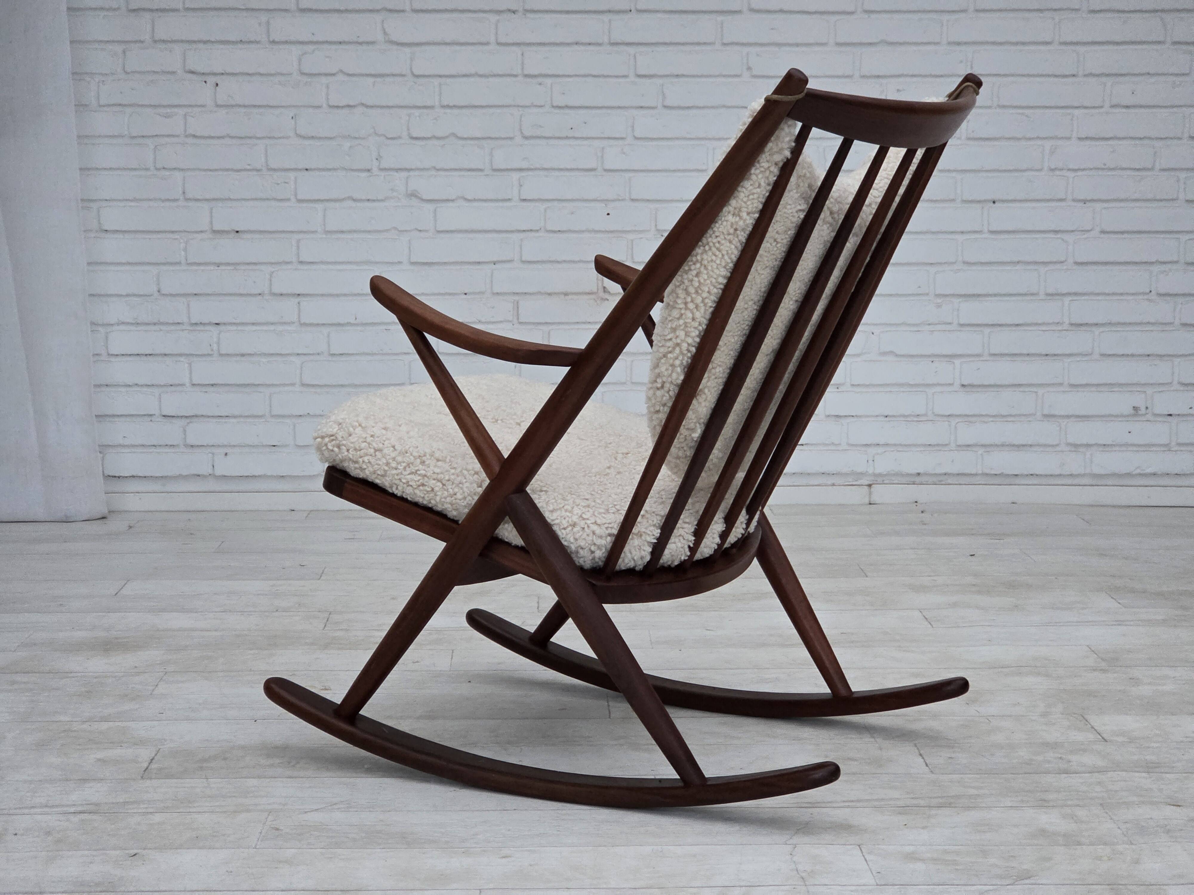 1960s, Danish rocking chair by Frank Reenskaug, model 182, sheepskin.