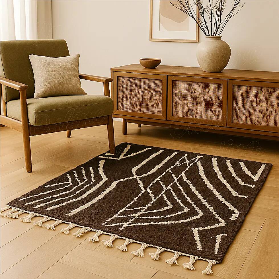 Brown Berber rug with abstract lines.