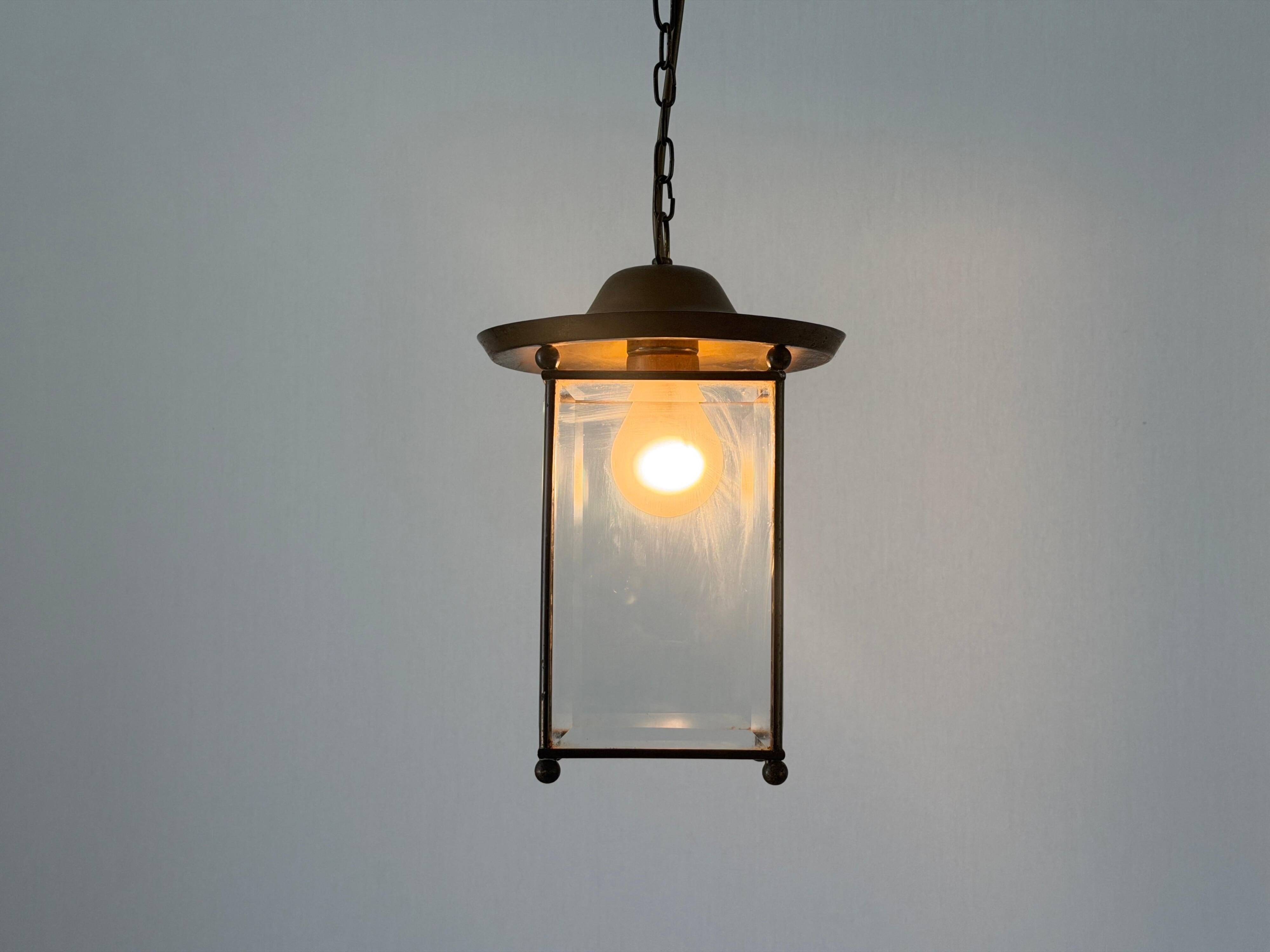 Art Deco ceiling light in brass and glass, 1940s, Germany