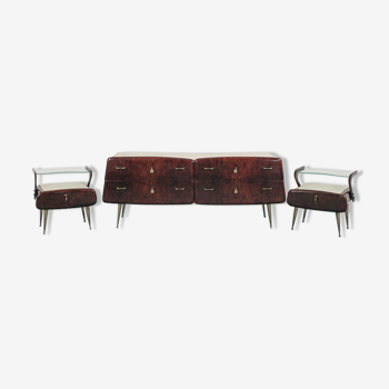 Commode et tables de chevet des années 50
