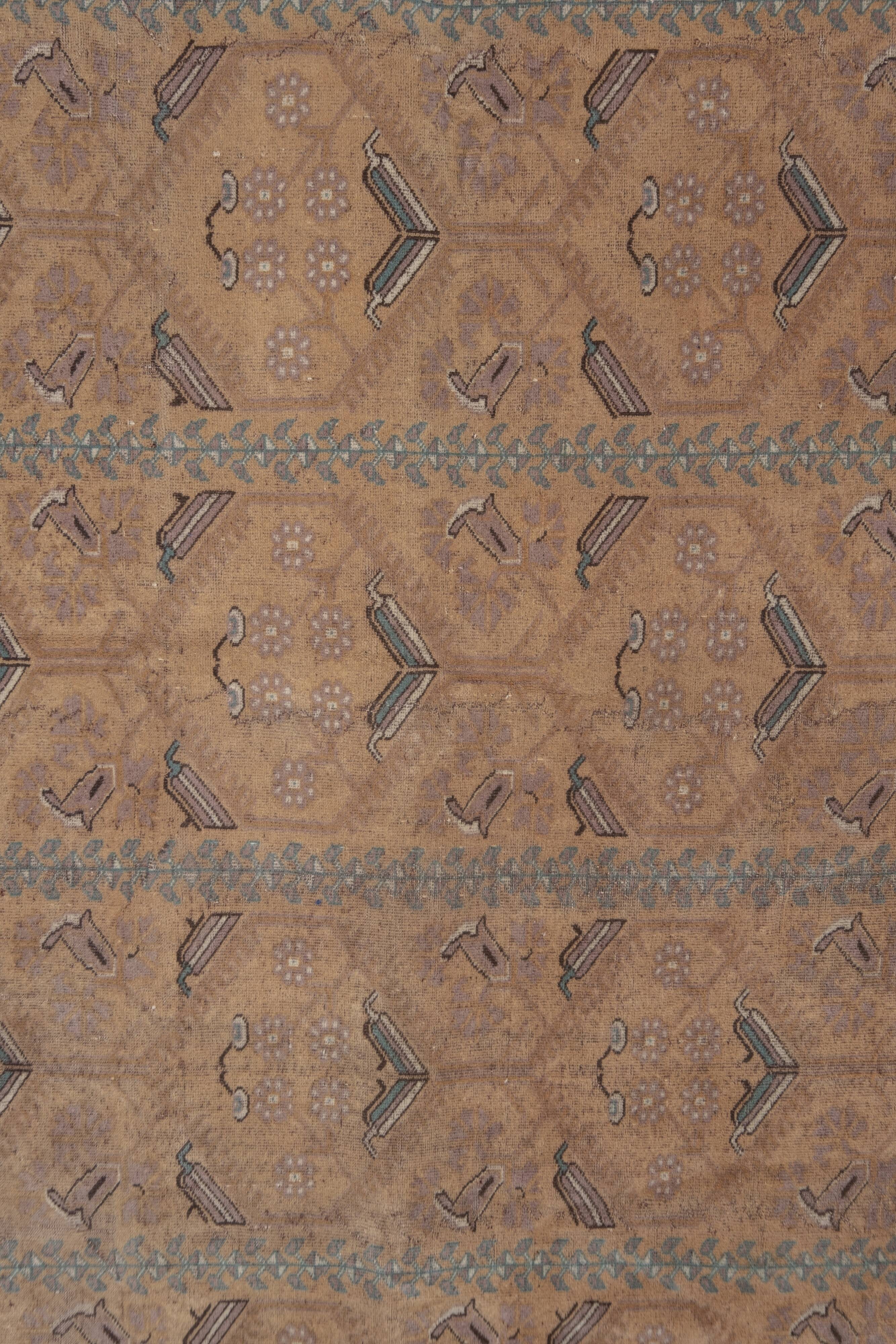 Vintage Turkish Oushak Rug with Floral Border