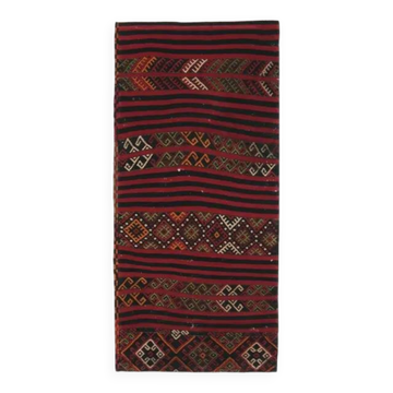1970s Vintage Turkish Hand-Knotted Wool Cotton Red Runner Rug 87x187