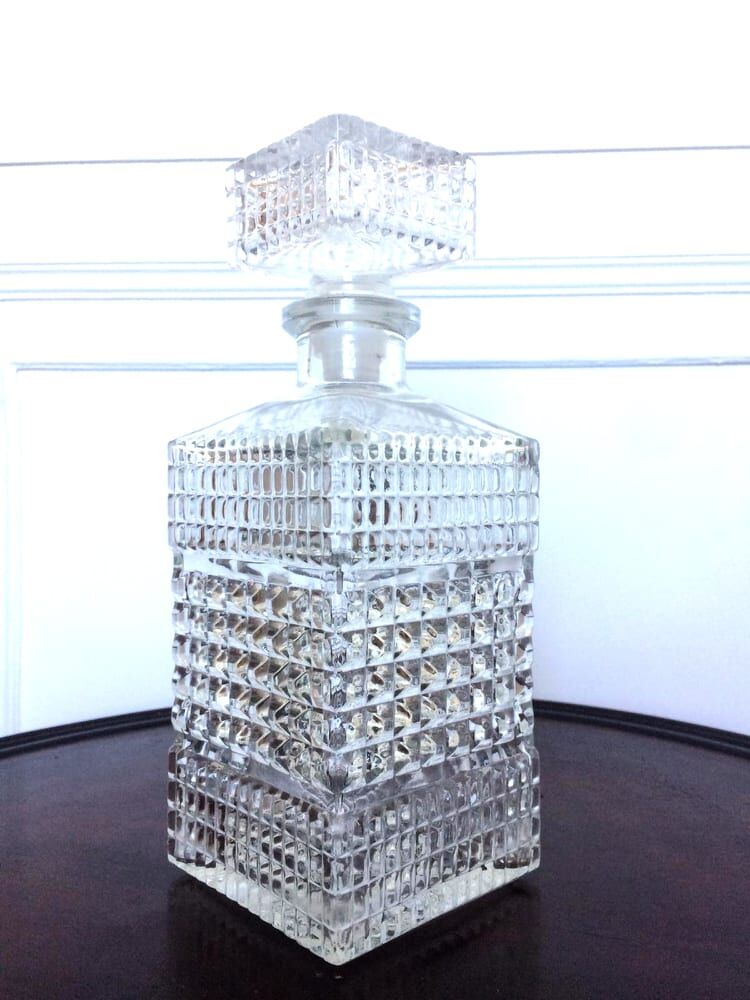 Pair of vintage diamond-cut whiskey decanters