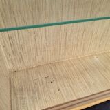 Vintage rattan wall showcase shelf, 2 sliding windows.