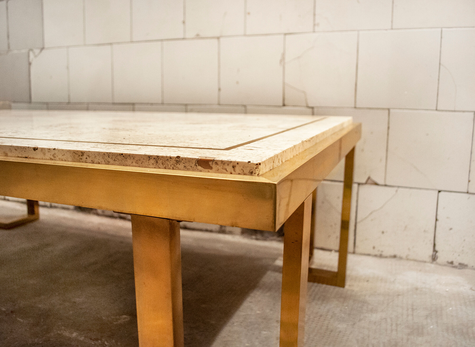 Brass coffee table and Travertine Italia 1970s
