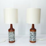 Paire de lampes de table scandinaves en teck et mosaïque, Danemark 1960