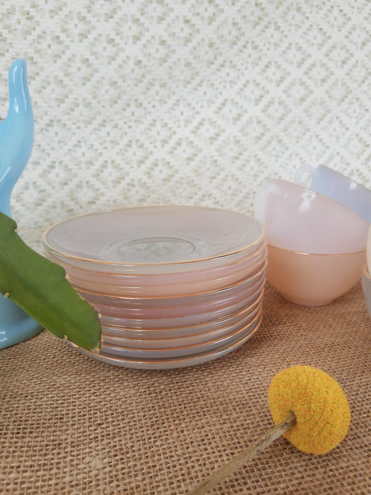 Set of 10 cups and under cups harlequin Arcopal France - vintage