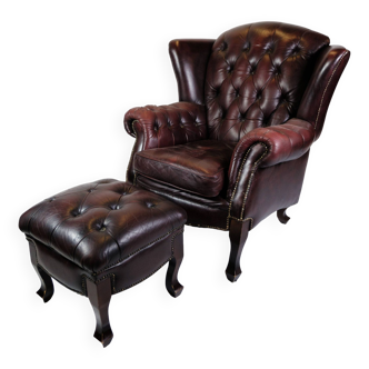 Chesterfield armchair with footstool from 1920s