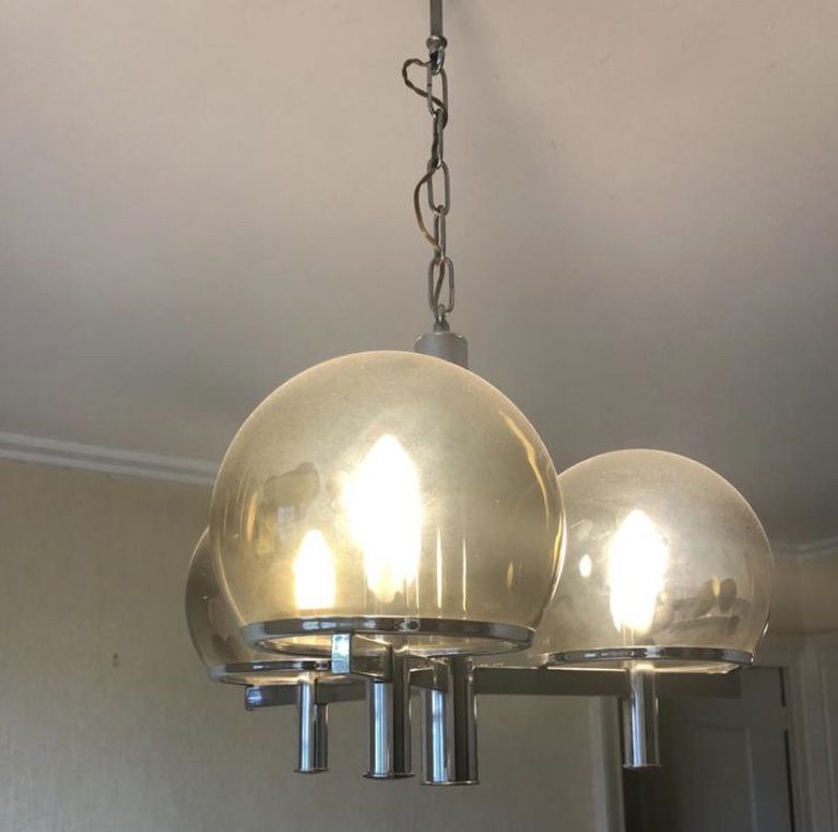 Vintage Club chandelier in chrome and glass by Gaetano Sciolari