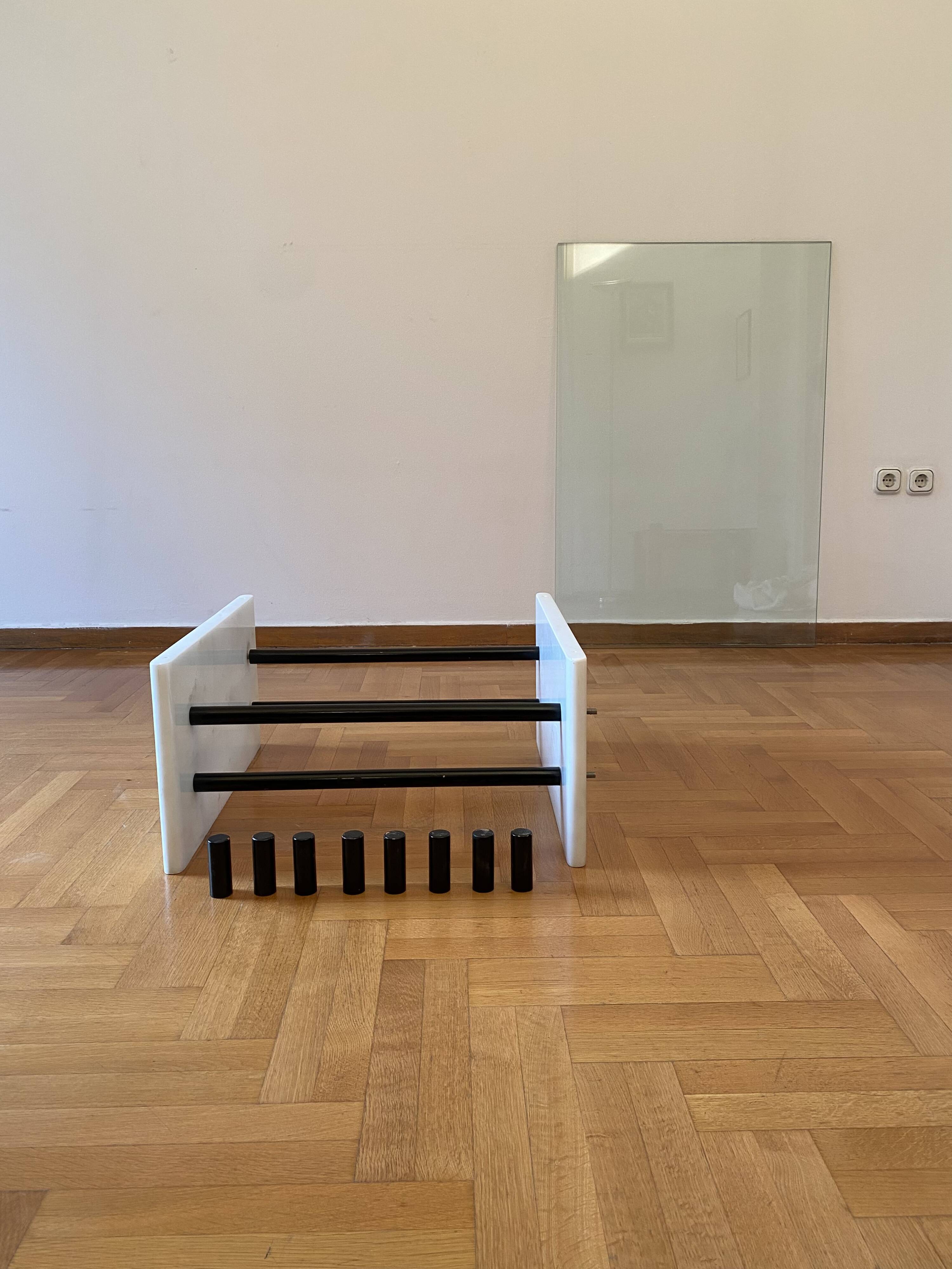 1980s White Marble Rectangular Coffee Table Postmodern Glass