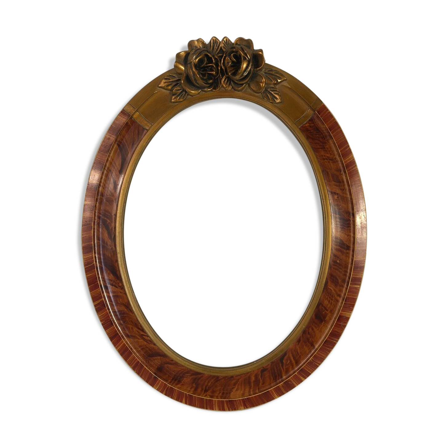 Old oval frame patinated wood & gilded stucco 1930, 52x40cm