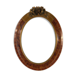 Old oval frame patinated wood & gilded stucco 1930, 52x40cm
