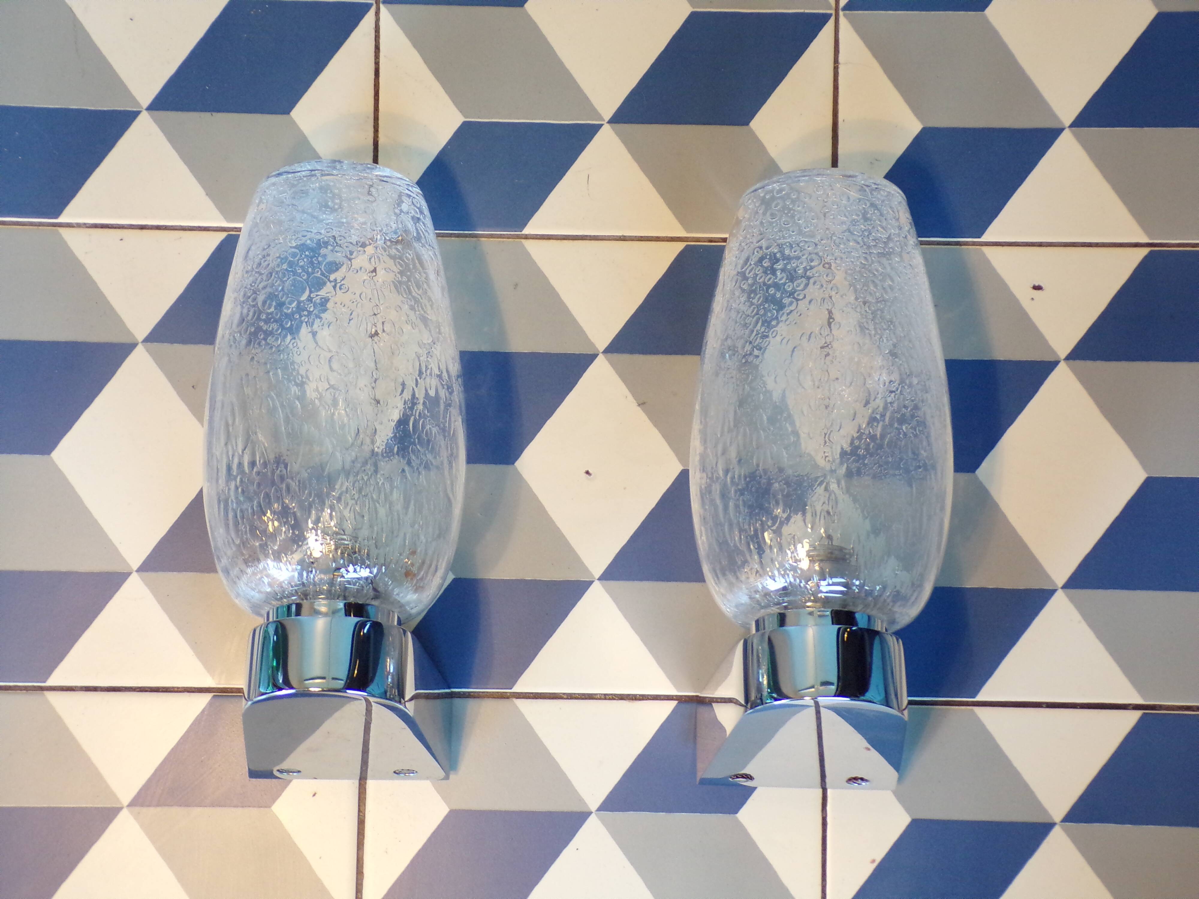 Pair of Keuco wall lights in bubbled glass