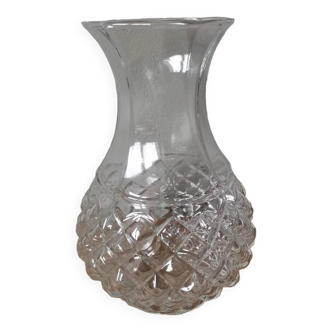 Vase à bulbe en verre moulé vintage facette diamant