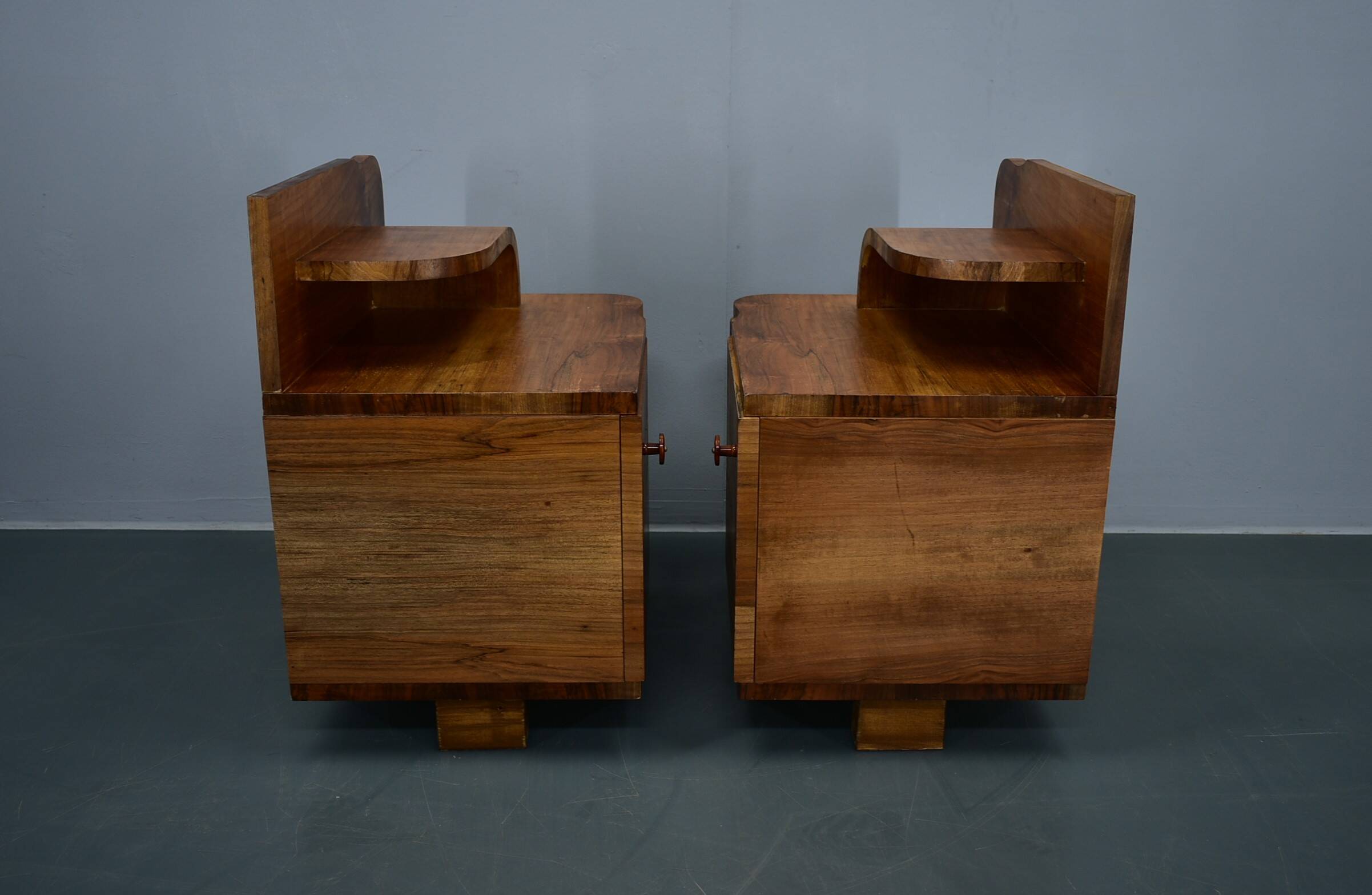 1930s Art Deco Nightstands in Walnut Finish, Czechoslovakia